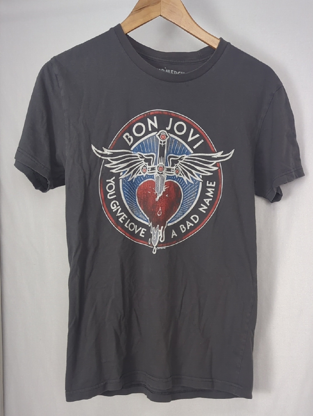 BON JOVI Vintage Wash You Give Love A Bad Name Retro Concert Tee
